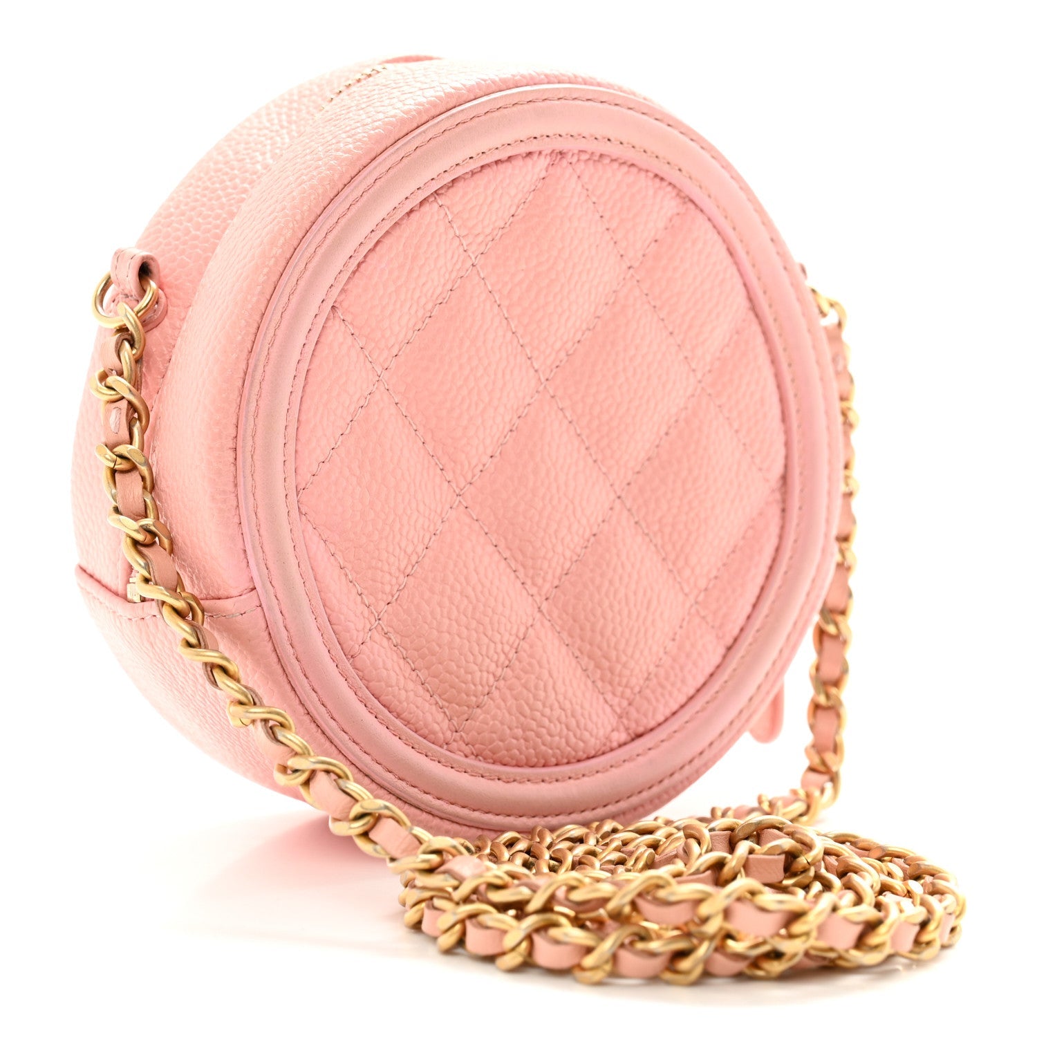 Caviar Quilted Round Filigree Crossbody Pink