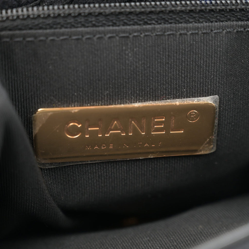 Tweed Quilted Large Chanel 19 Flap Black Navy Gold