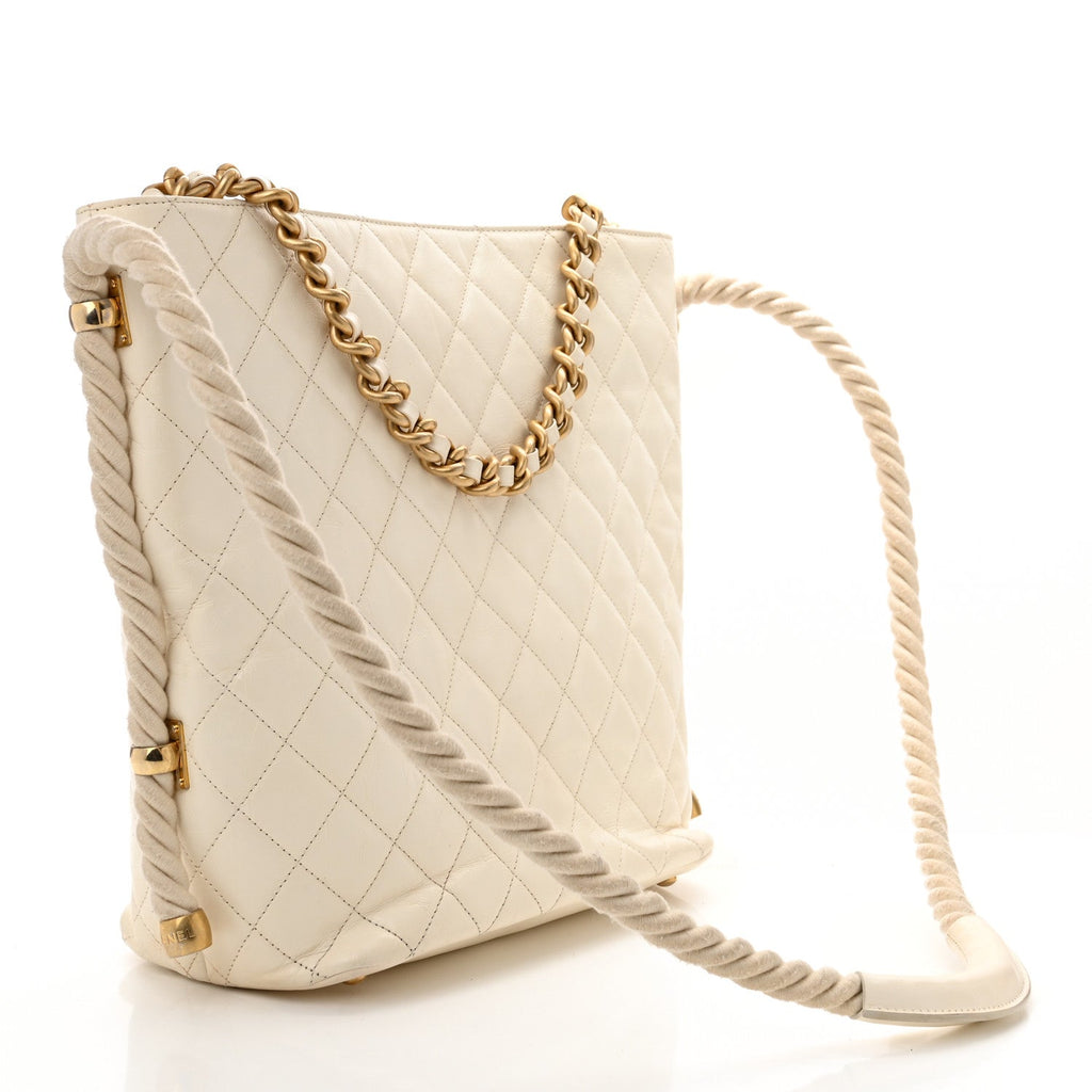 Crumpled Calfskin En Vogue Rope Hobo Bag White