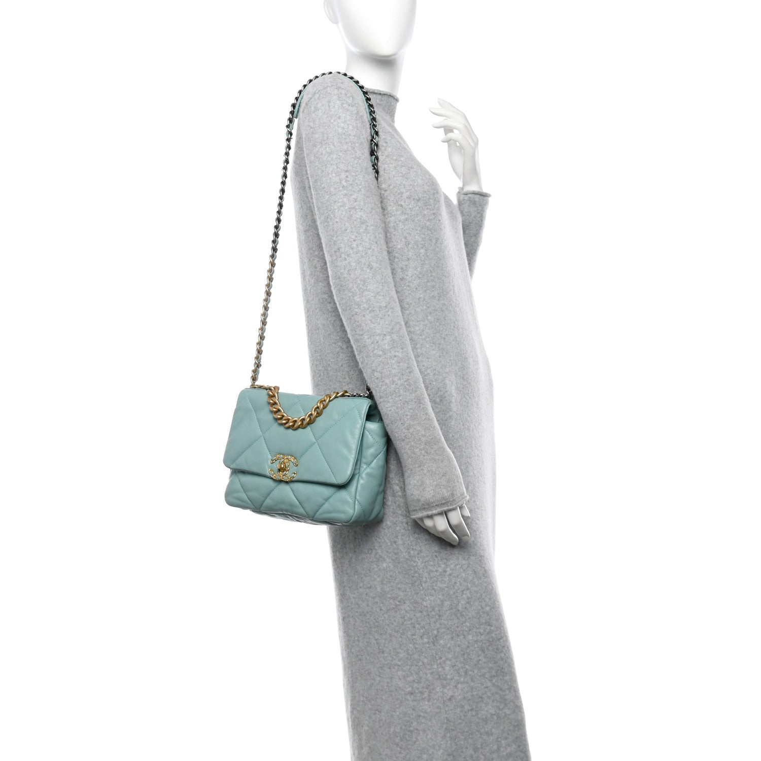 Shiny Lambskin Quilted Medium Chanel 19 Flap Neon Blue