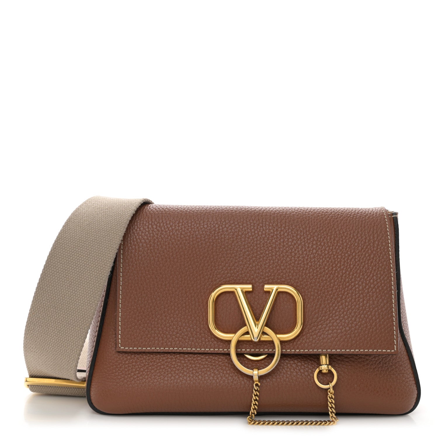 Pebbled Calfskin Small VRing Shoulder Bag Saddle Brown