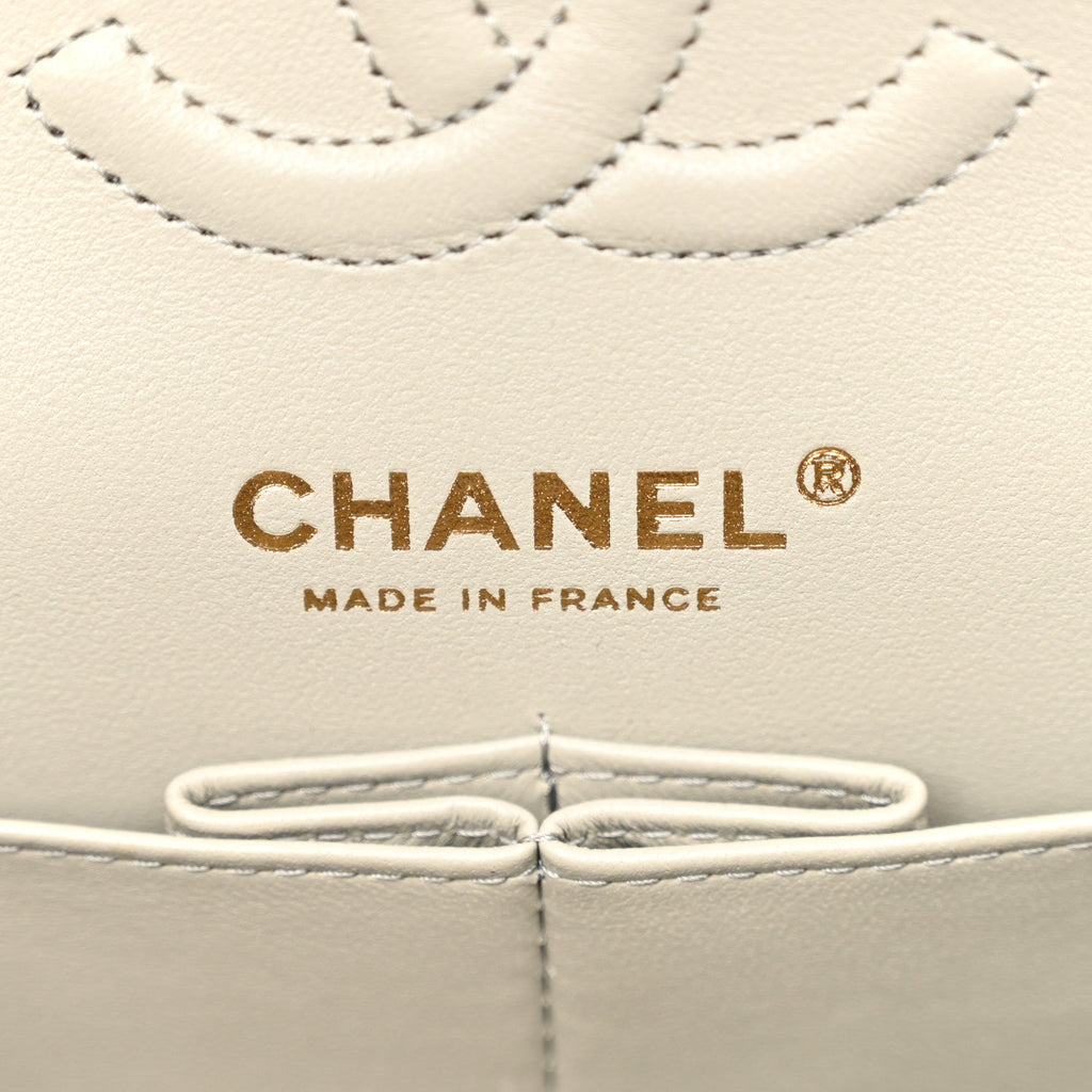 Lambskin Quilted Small Double Flap Grey