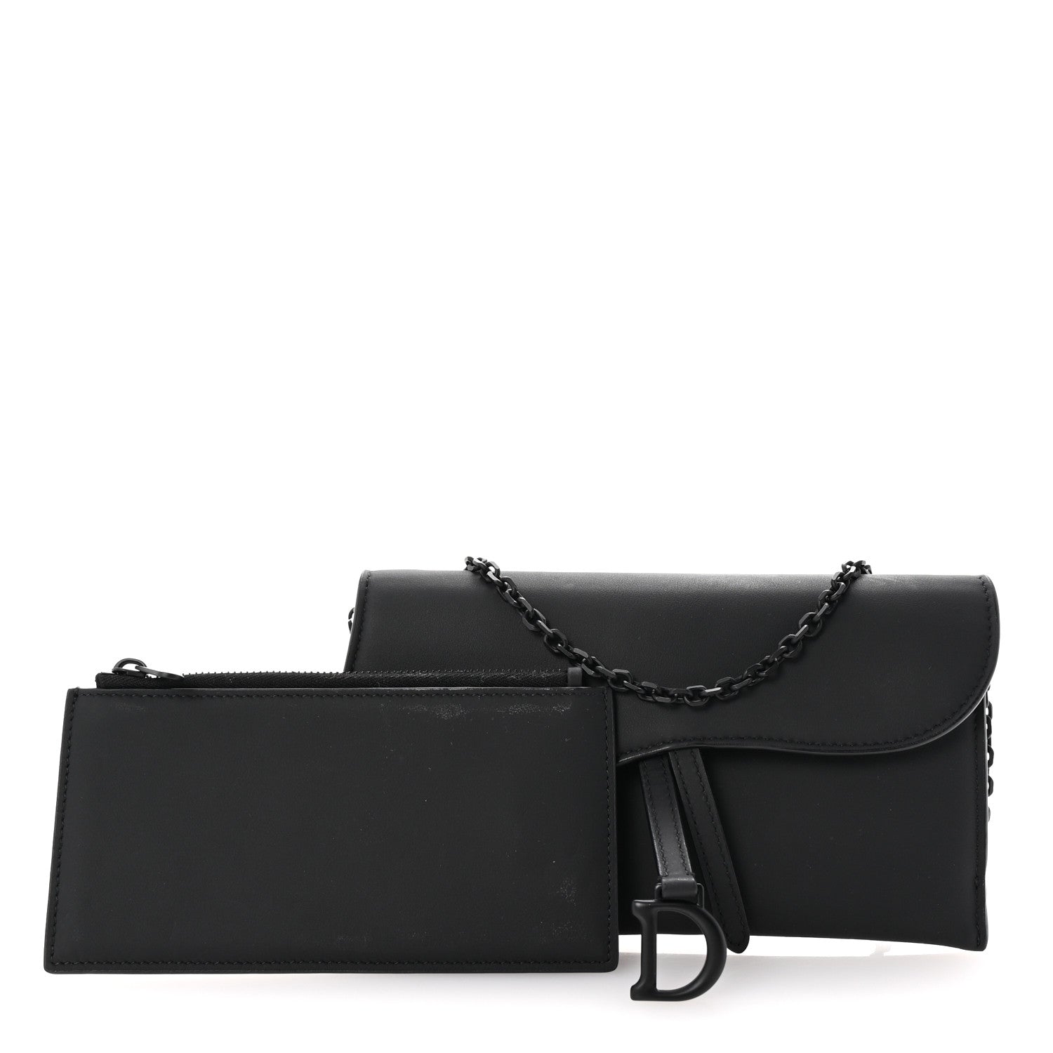 Ultra Matte Calfskin Saddle Chain Wallet Pouch Black