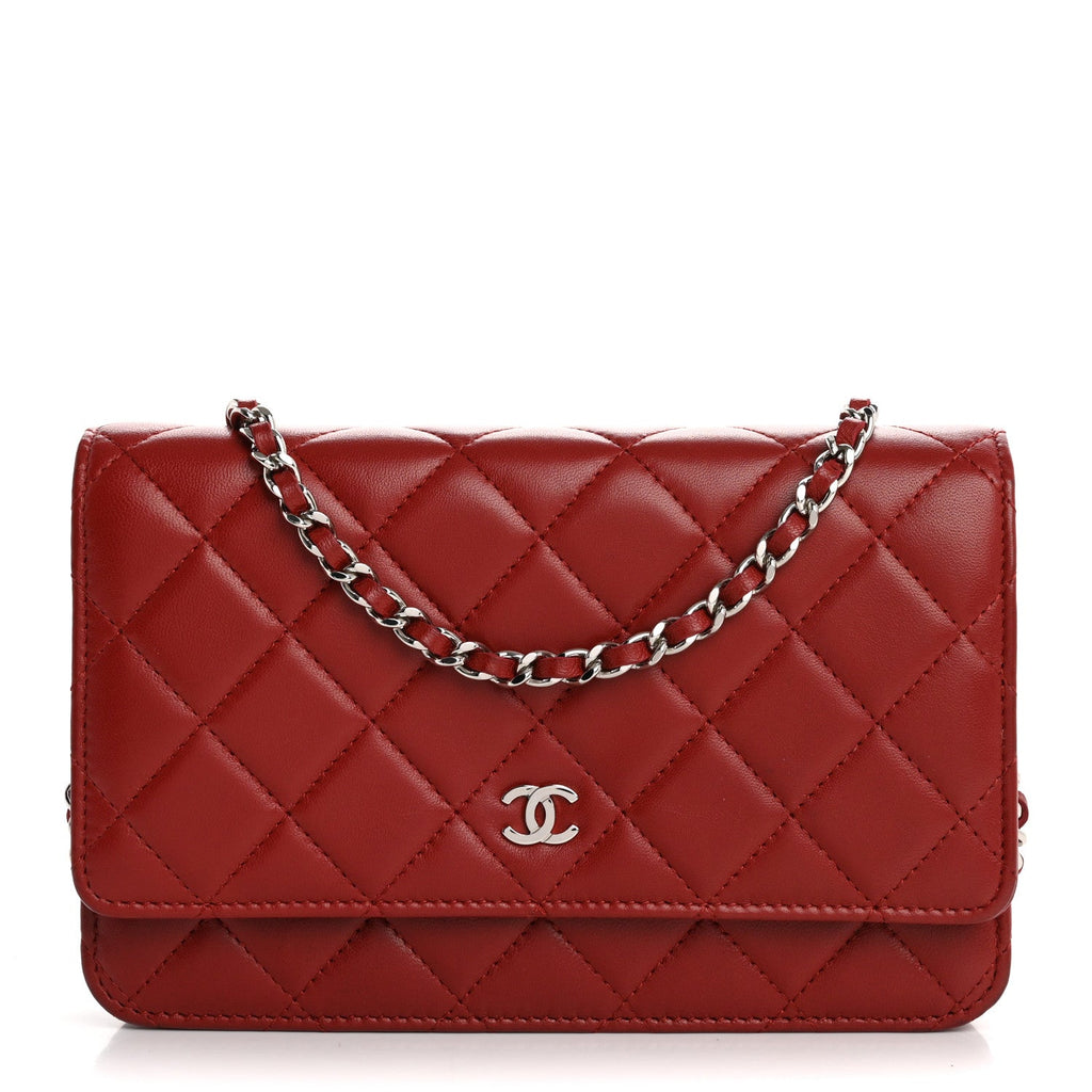 Lambskin Quilted Wallet On Chain WOC Red