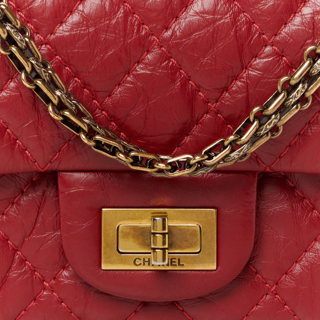 Aged Calfskin Quilted 2.55 Reissue Mini Flap Red