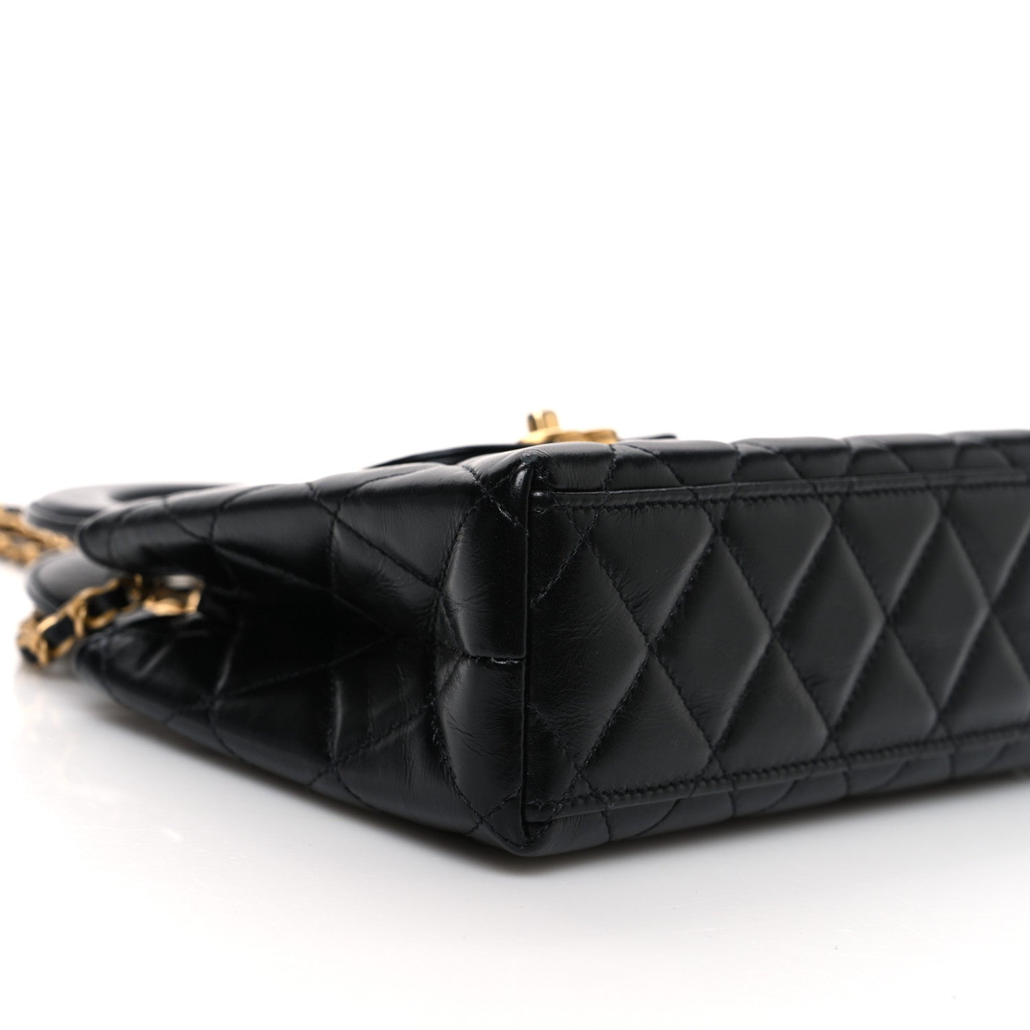 Shiny Aged Calfskin Quilted Nano Kelly Shopper Black