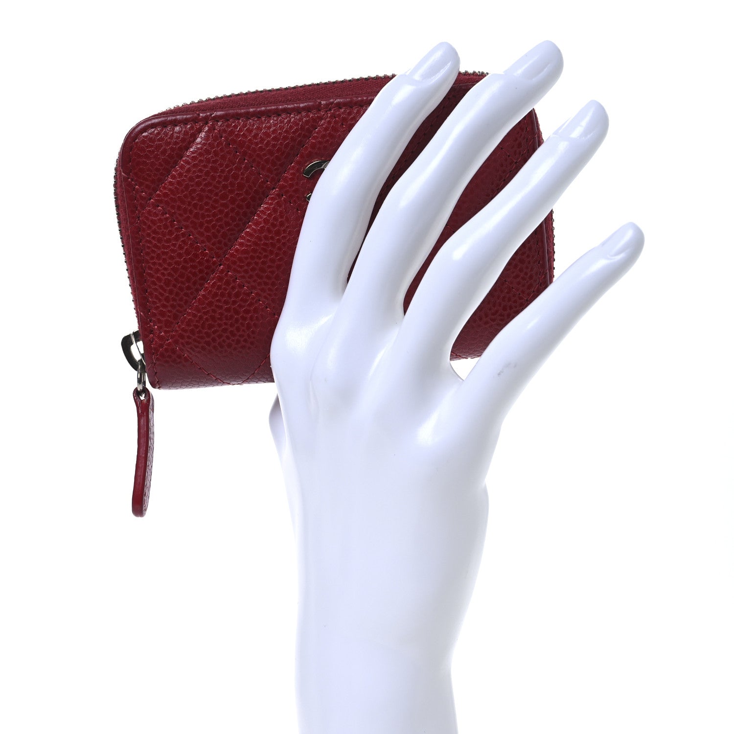 Caviar Quilted Zip Coin Purse Red