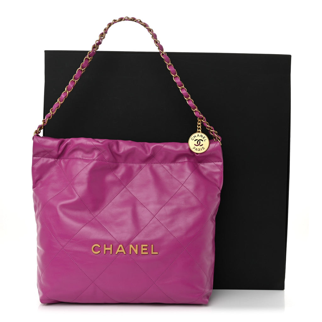 Shiny Calfskin Quilted Small Chanel 22 Purple