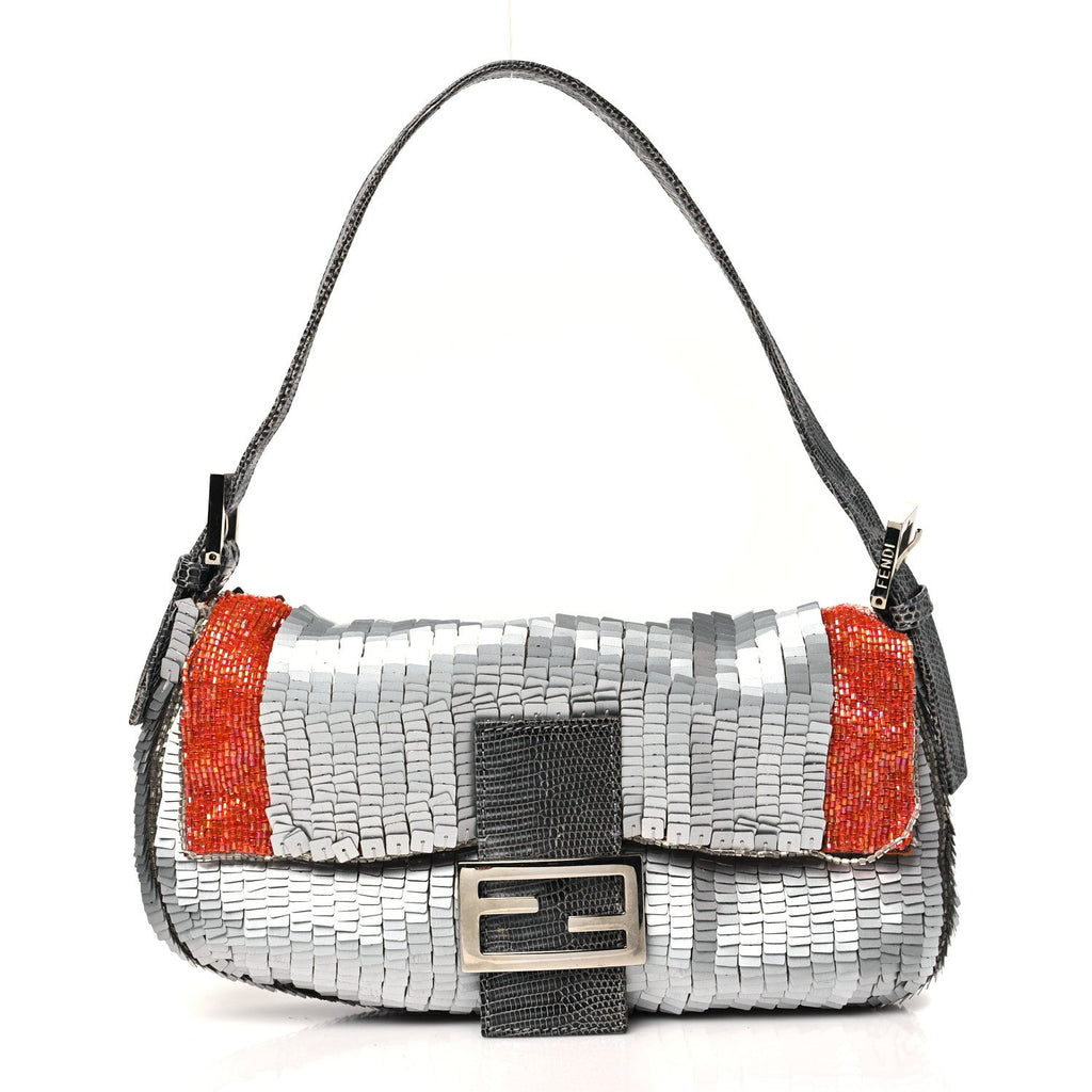 Sequin Beaded Lizard Baguette Silver Orange