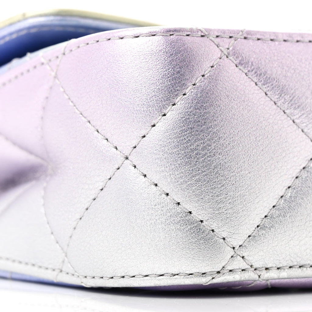 Gradient Metallic Calfskin Quilted Clutch Silver Blue Yellow Purple