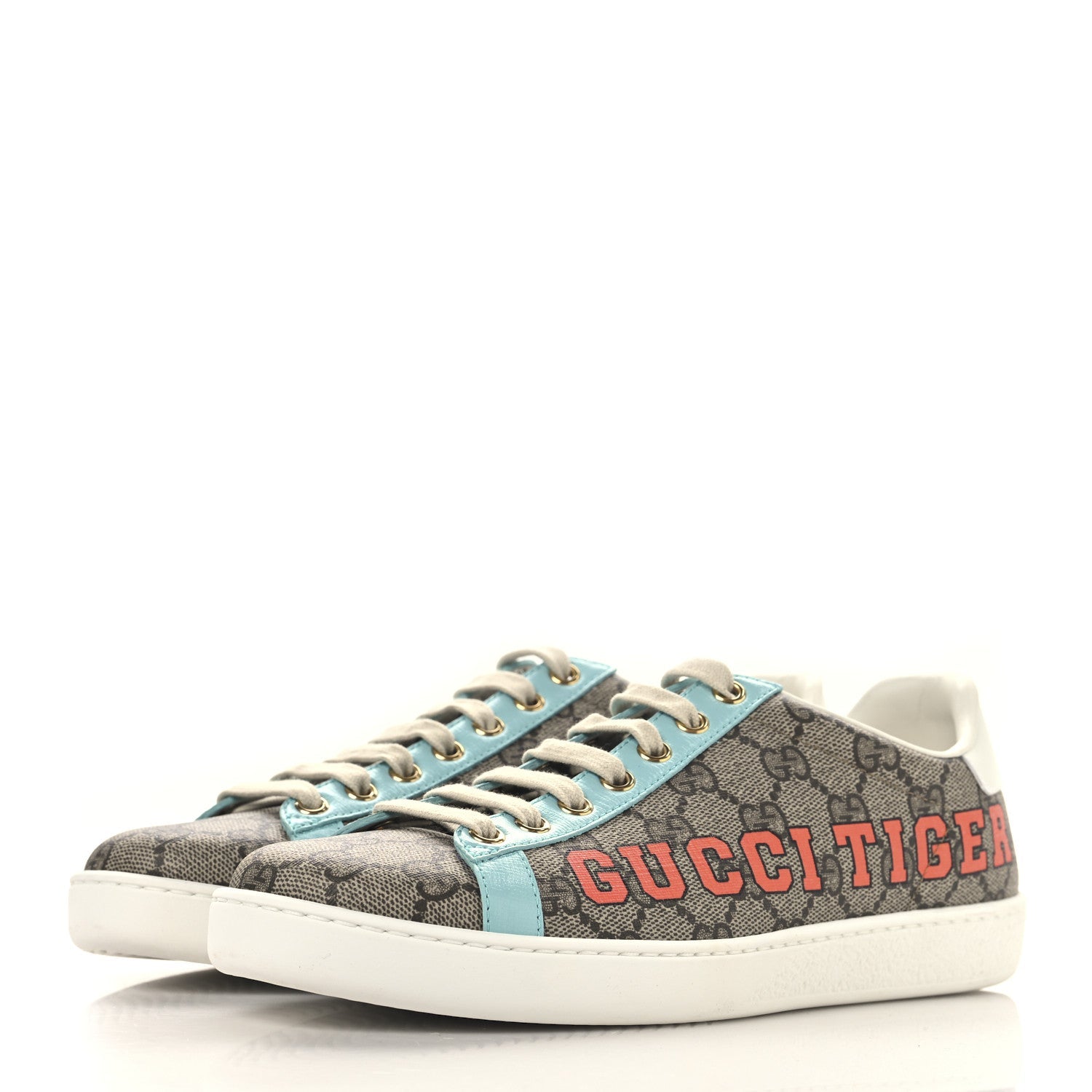 GG Supreme Monogram Gucci Tiger Womens Ace Sneakers 37.5 Beige Blue Red