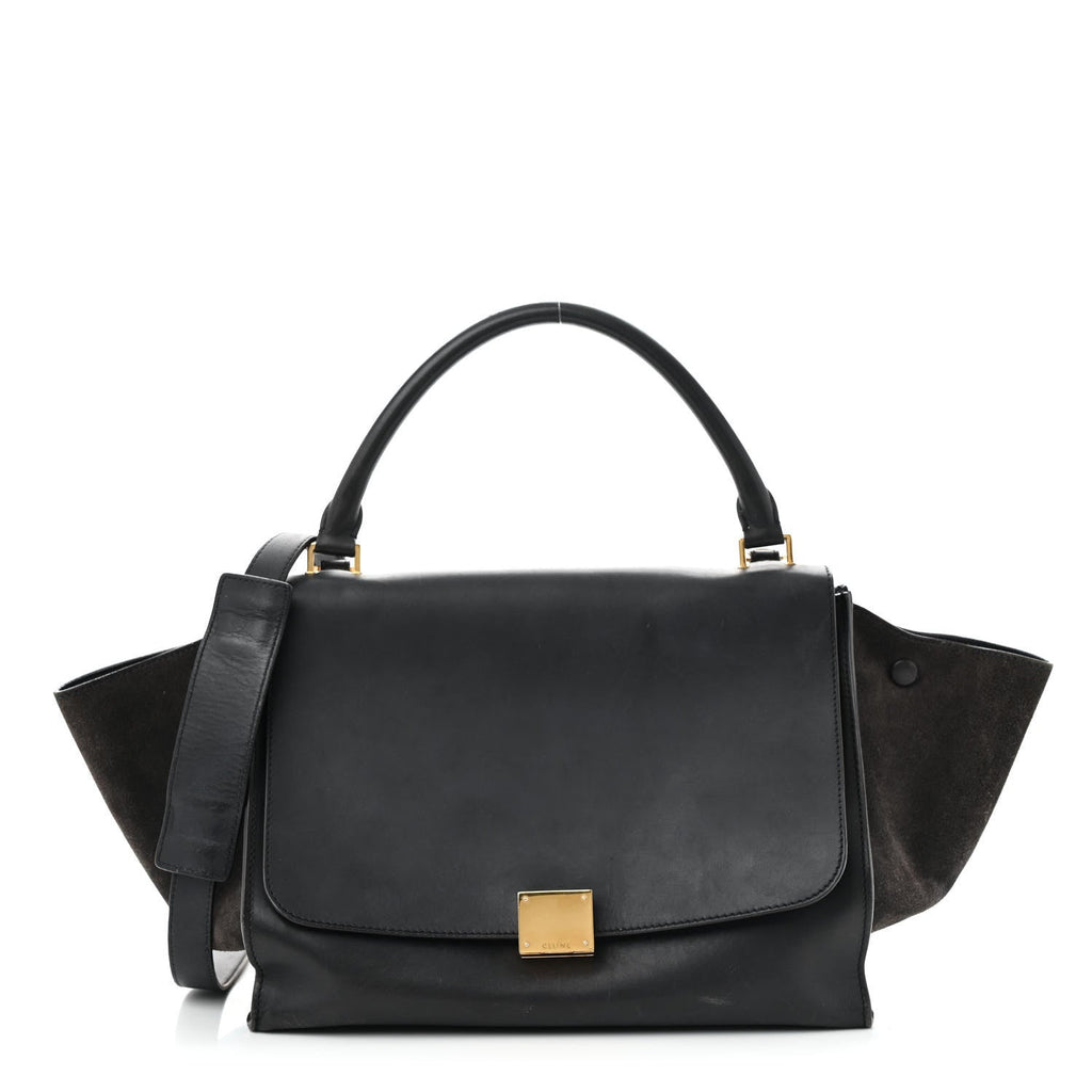 Smooth Calfskin Suede Medium Trapeze Blue Black