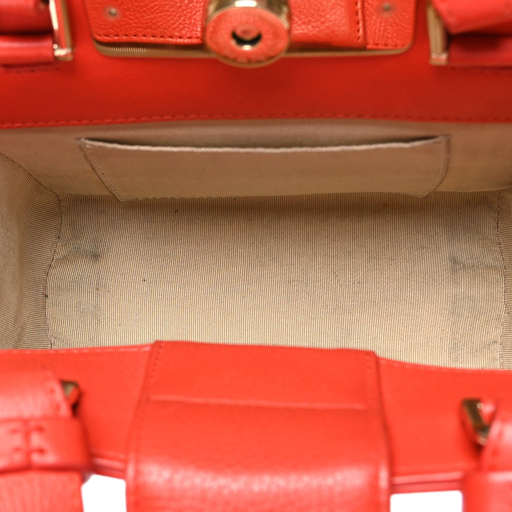 Grained Calfskin Stitched Mini Label  Shopper Tote Red