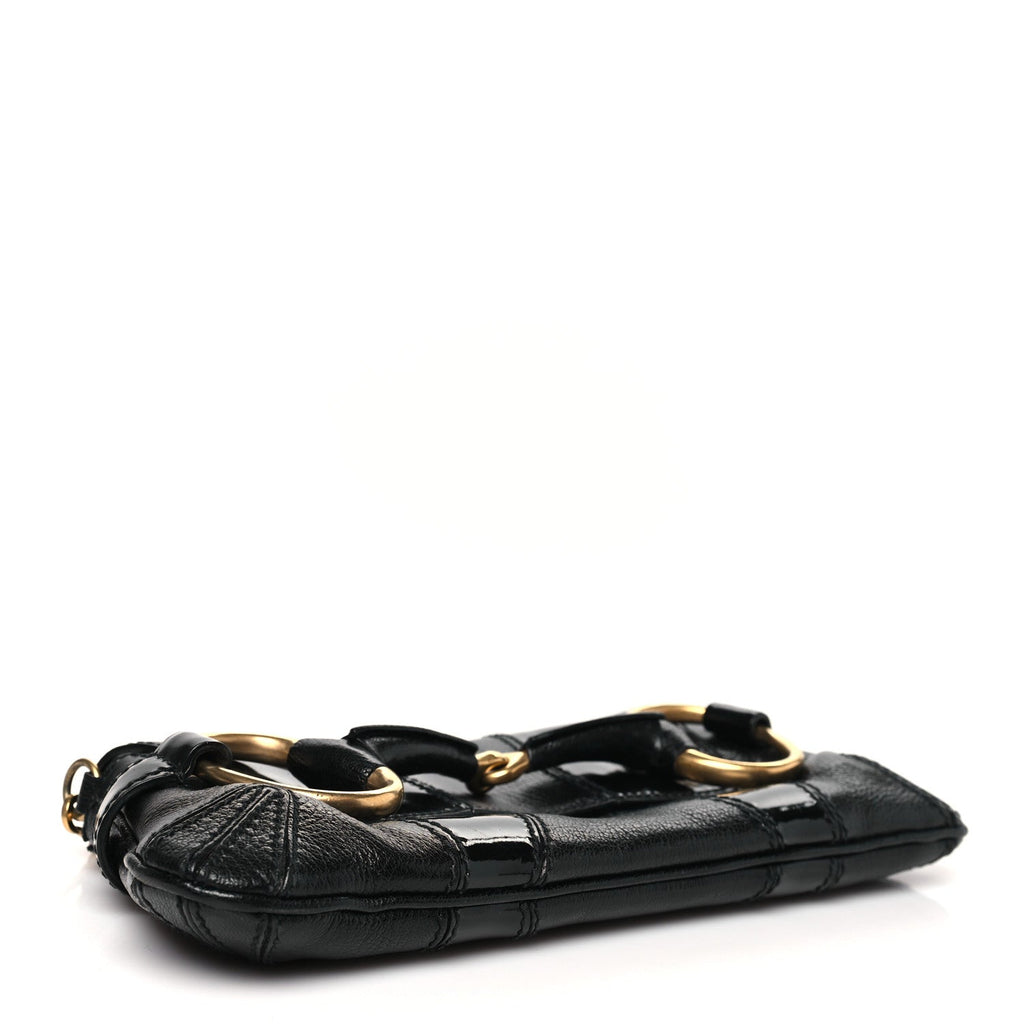 Goatskin Patent Horsebit Chain Clutch  Black