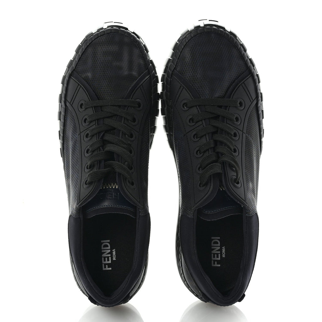 Fabric Jacquard Vitello Technical Fabric FF Mens Fendi Force Low Top Sneaker 8 Black Blue