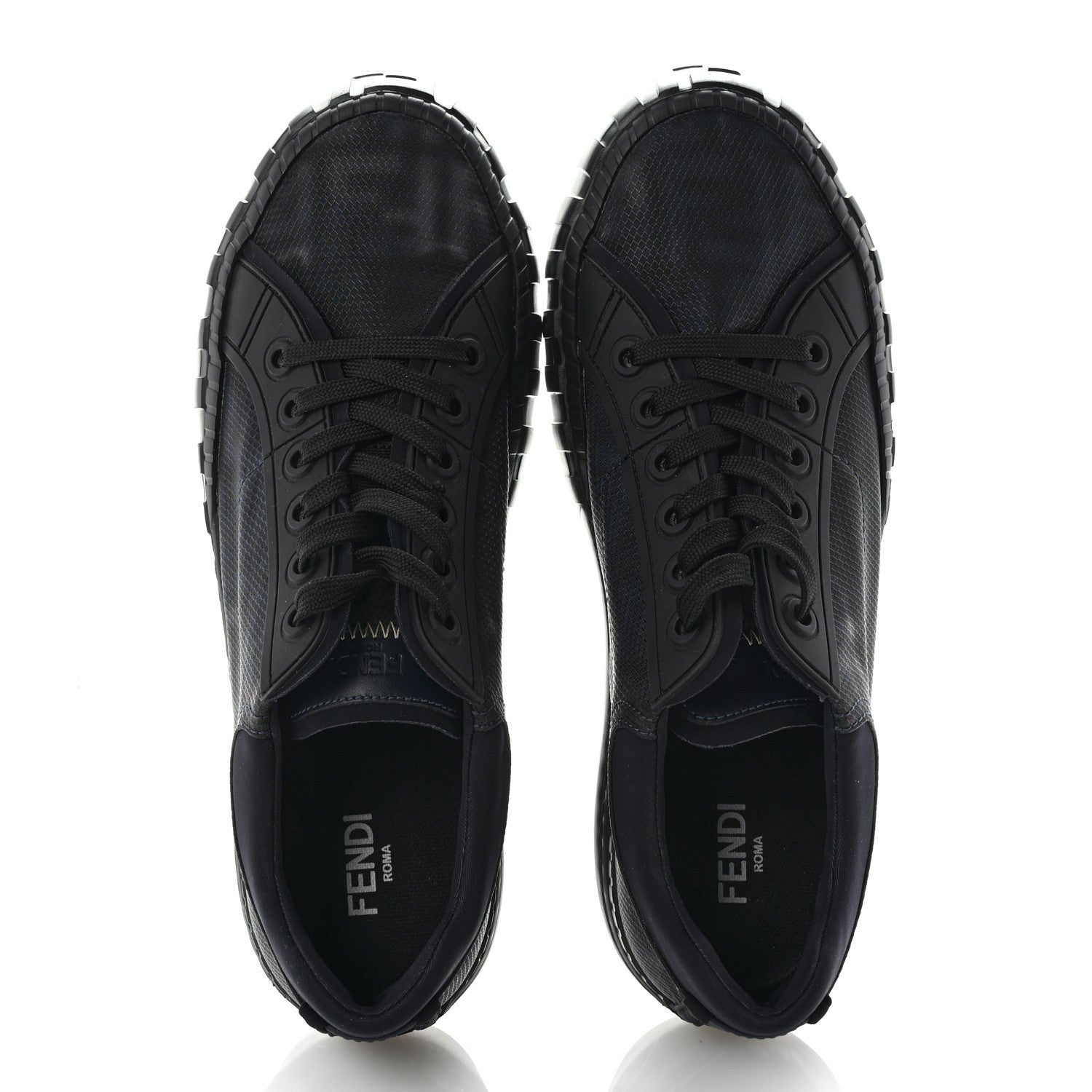 Fabric Jacquard Vitello Technical Fabric FF Mens Fendi Force Low Top Sneaker 8 Black Blue