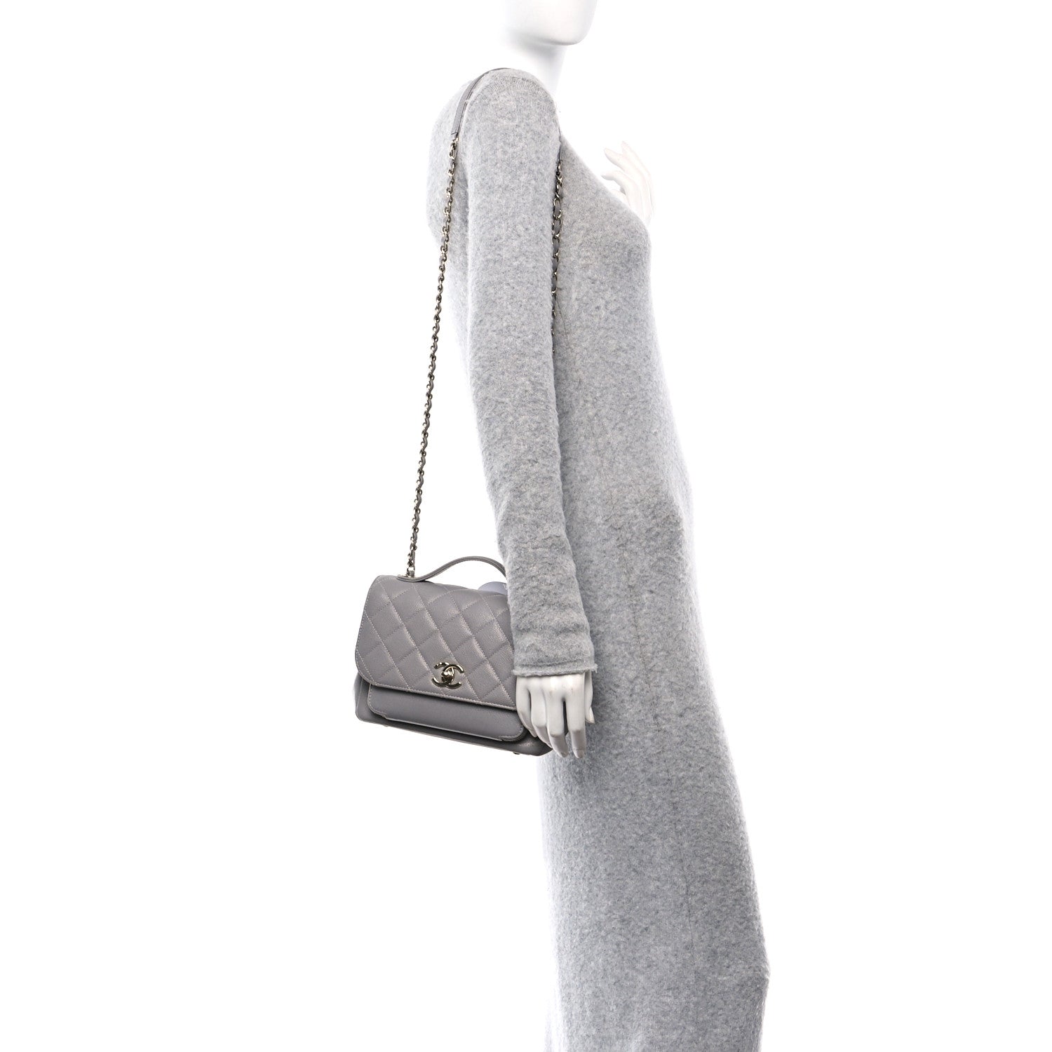 Caviar Quilted Medium Business Affinity Flap Grey