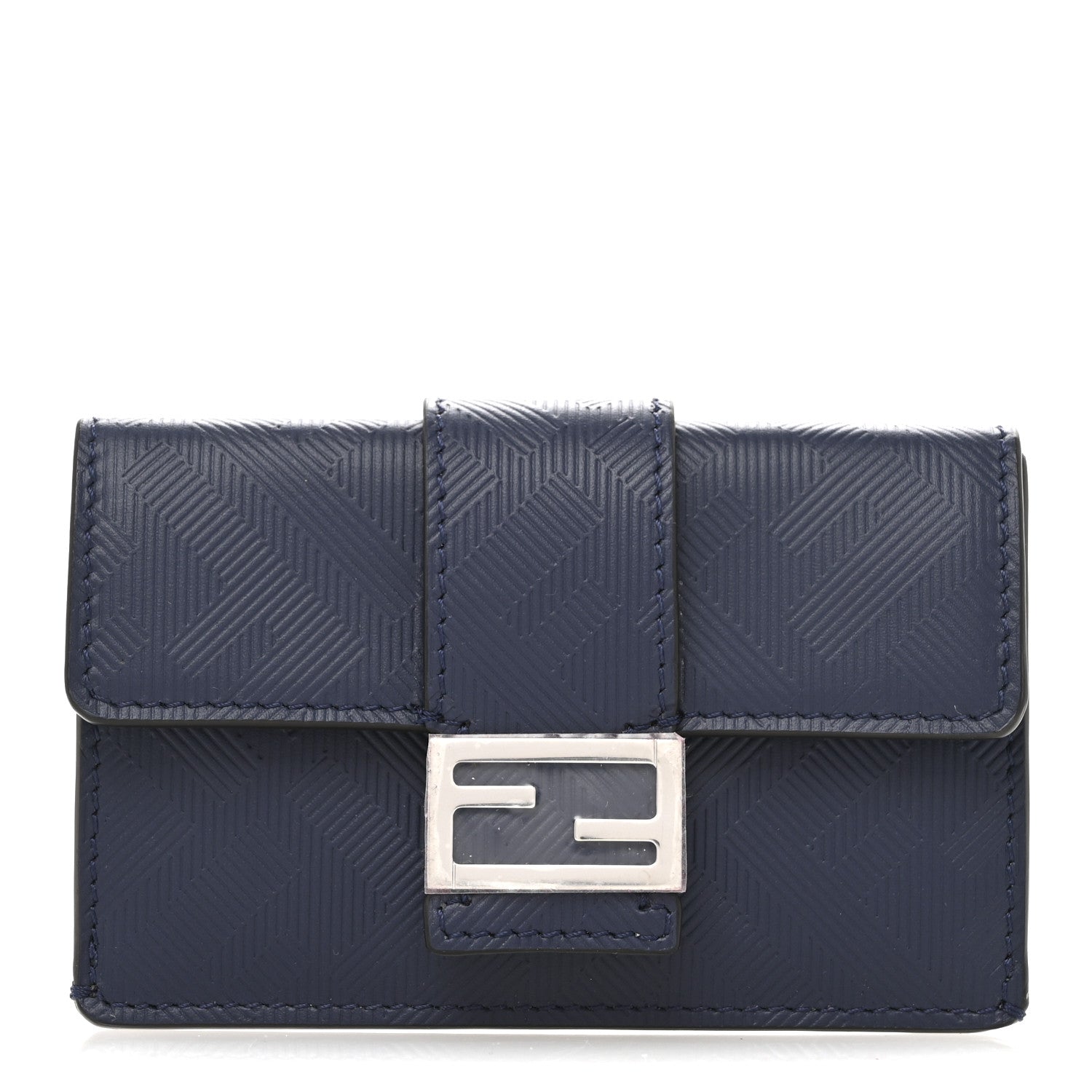 Calfskin FF Embossed Baguette  Case Blueberry