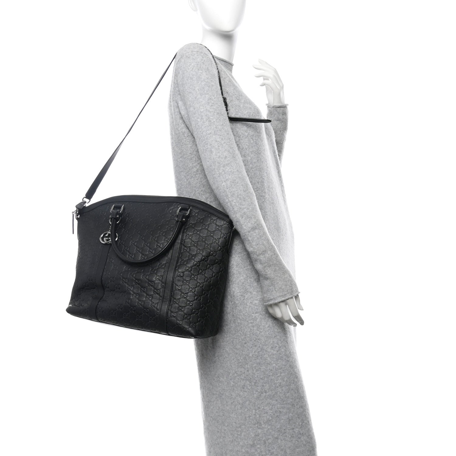 Guccissima Large GG Charm Convertible Dome Satchel Black