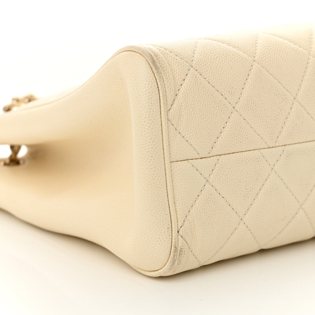 Caviar Quilted In Out Flap Shopping Tote White