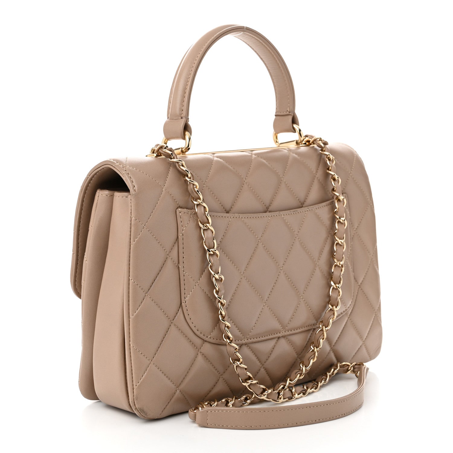 Lambskin Quilted Medium Trendy CC Flap Dual Handle Bag Beige