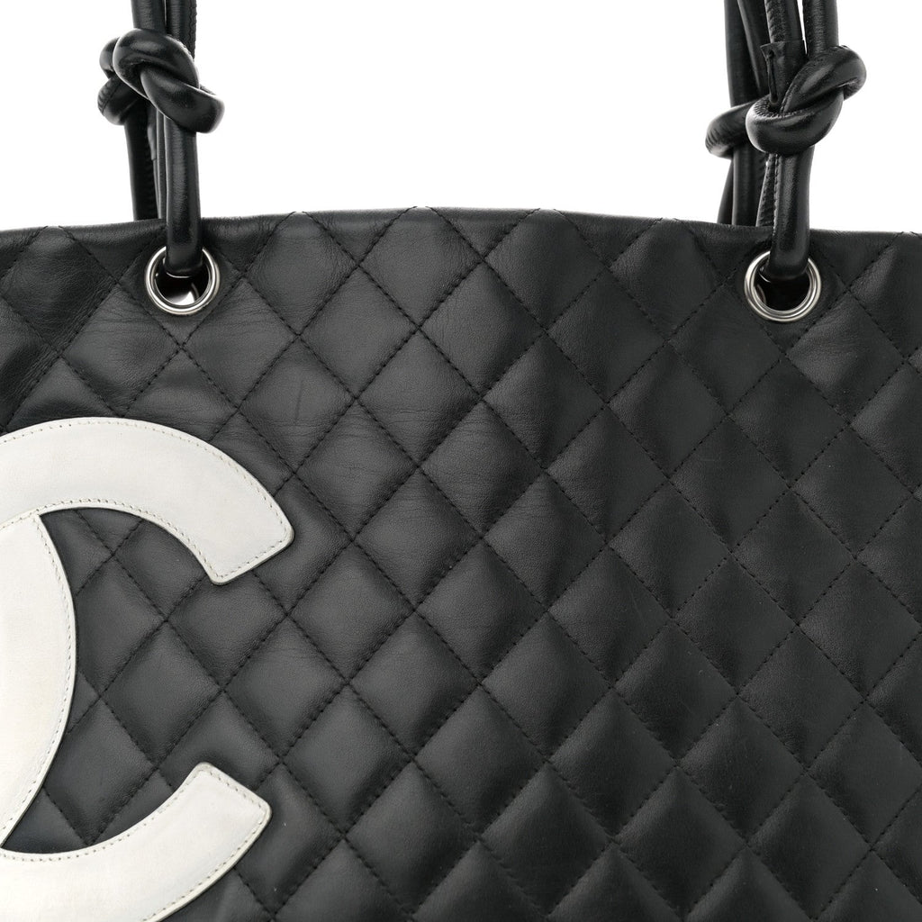 Calfskin Quilted Large Cambon Tote Black White