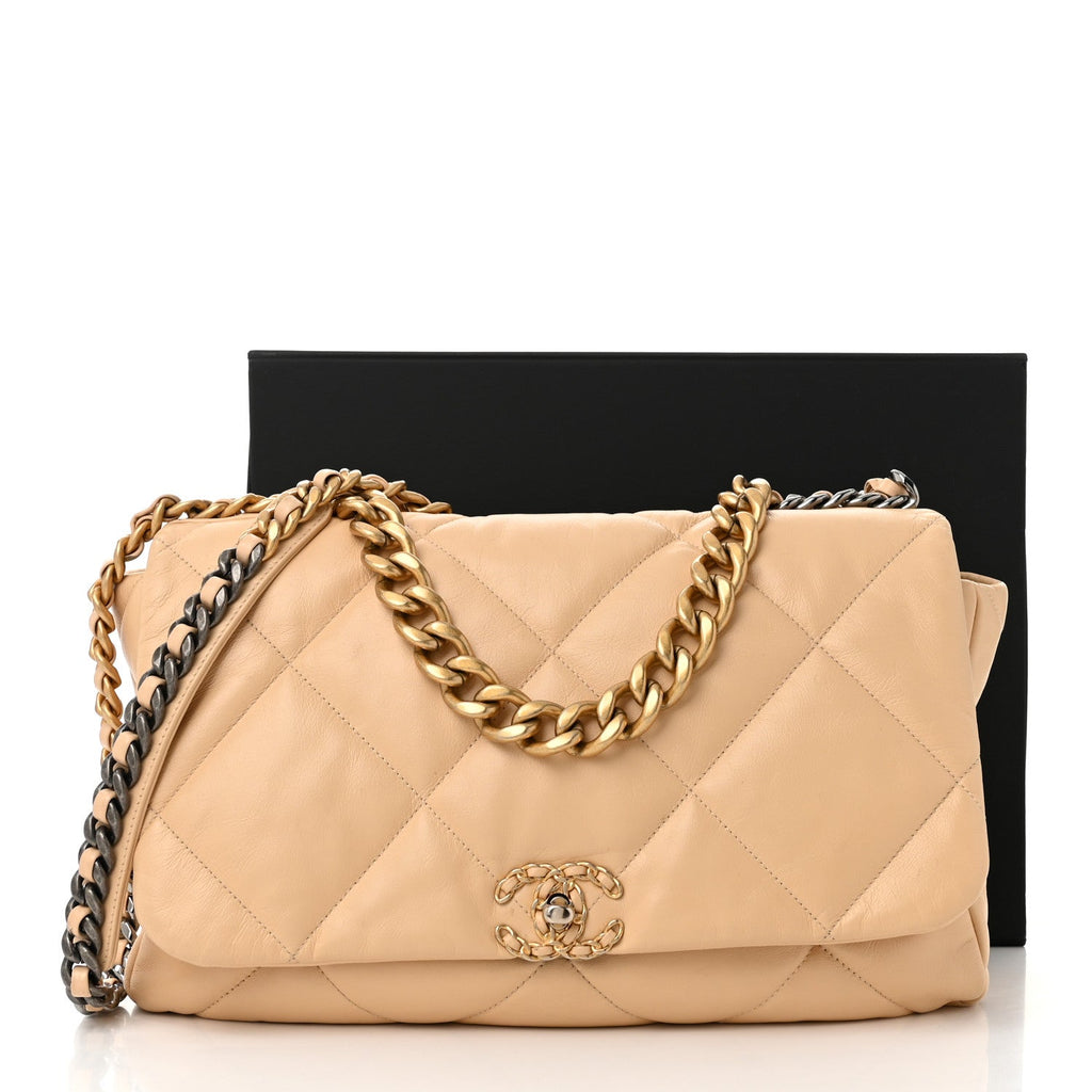 Goatskin Quilted Maxi Chanel 19 Flap Beige