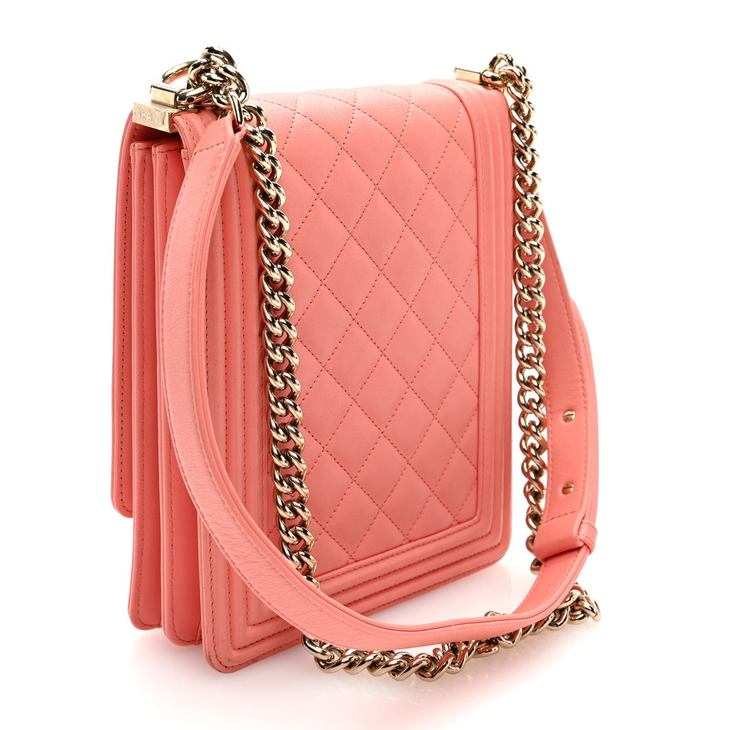 Lambskin Quilted North South Boy Flap Pink