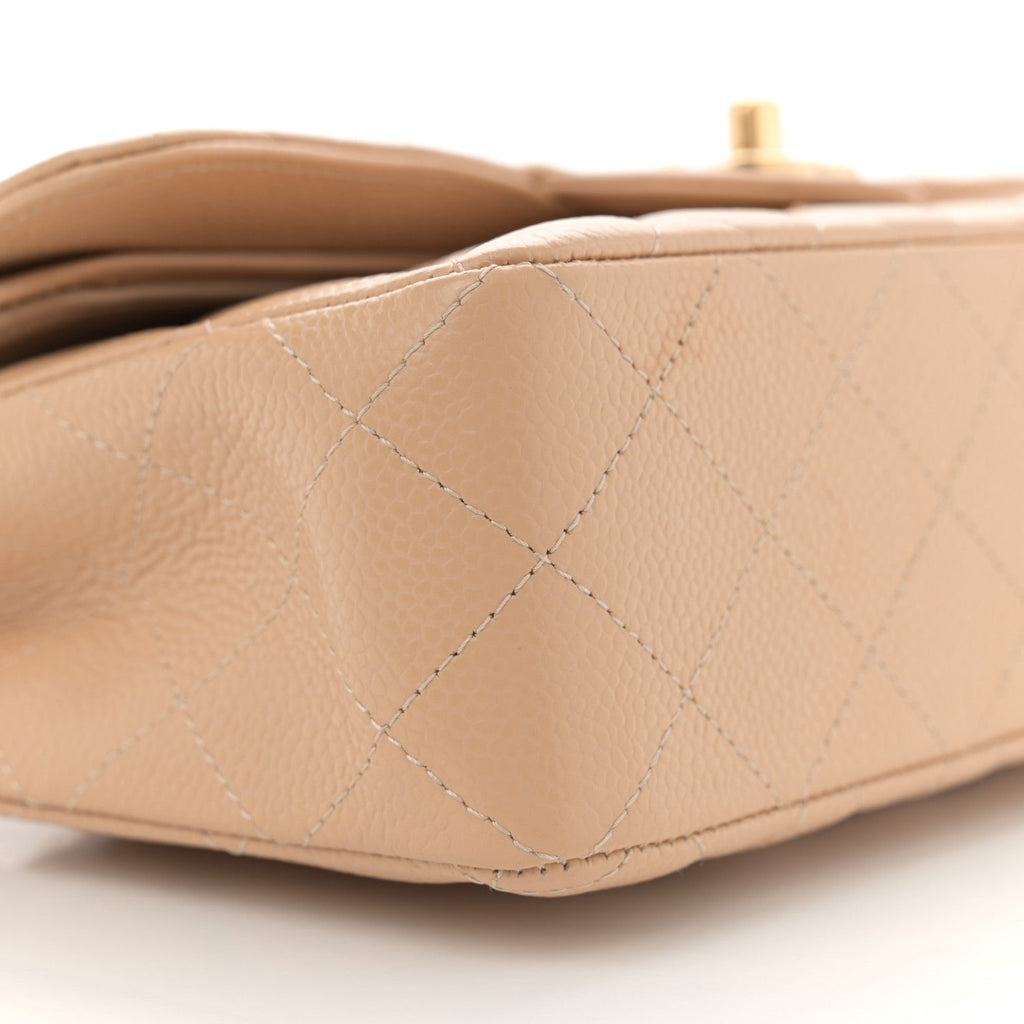 Caviar Quilted Small Double Flap Beige