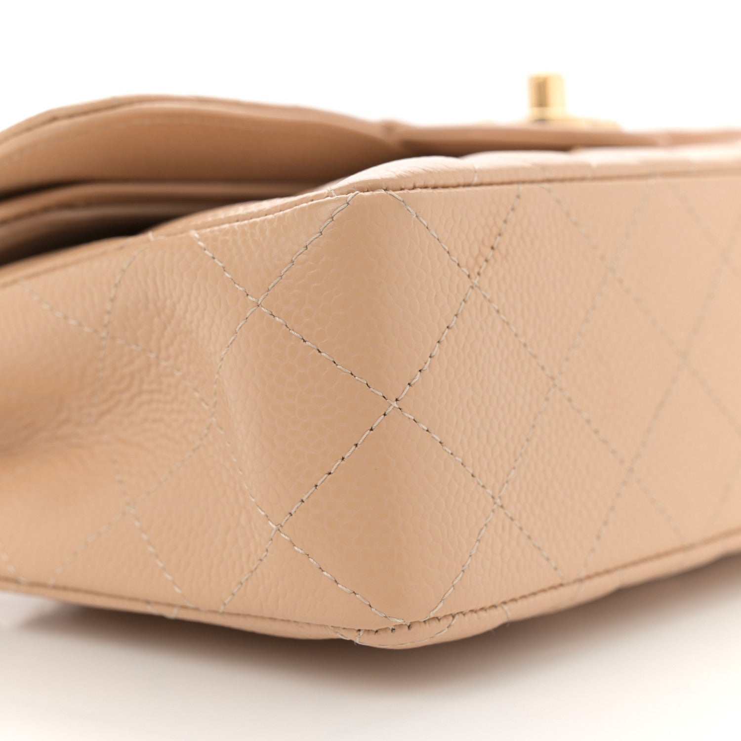 Caviar Quilted Small Double Flap Beige