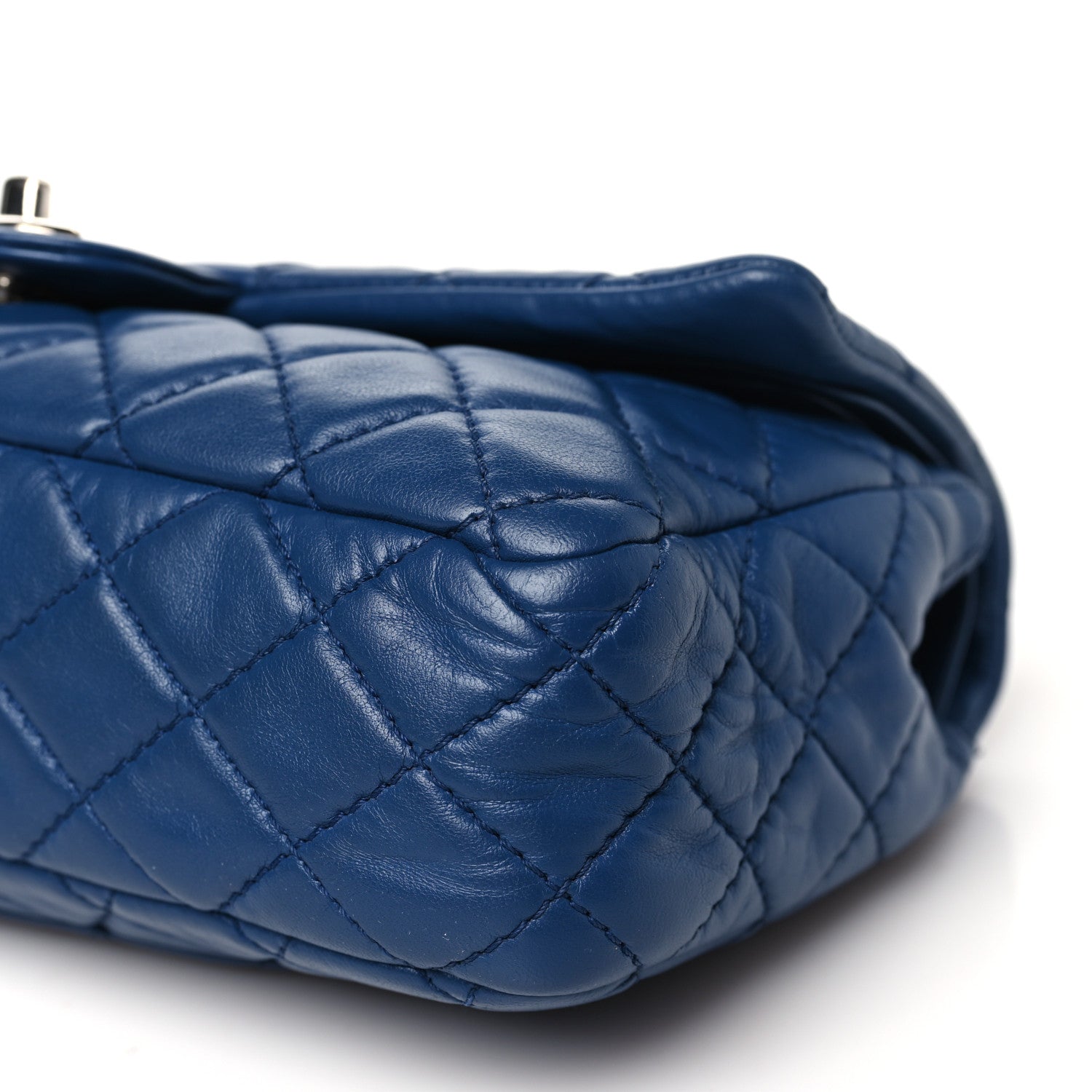 Lambskin Quilted Medium Double Flap Blue