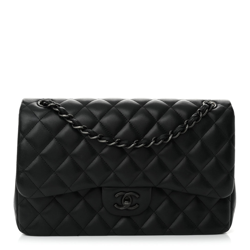 Lambskin Quilted Jumbo Double Flap So Black