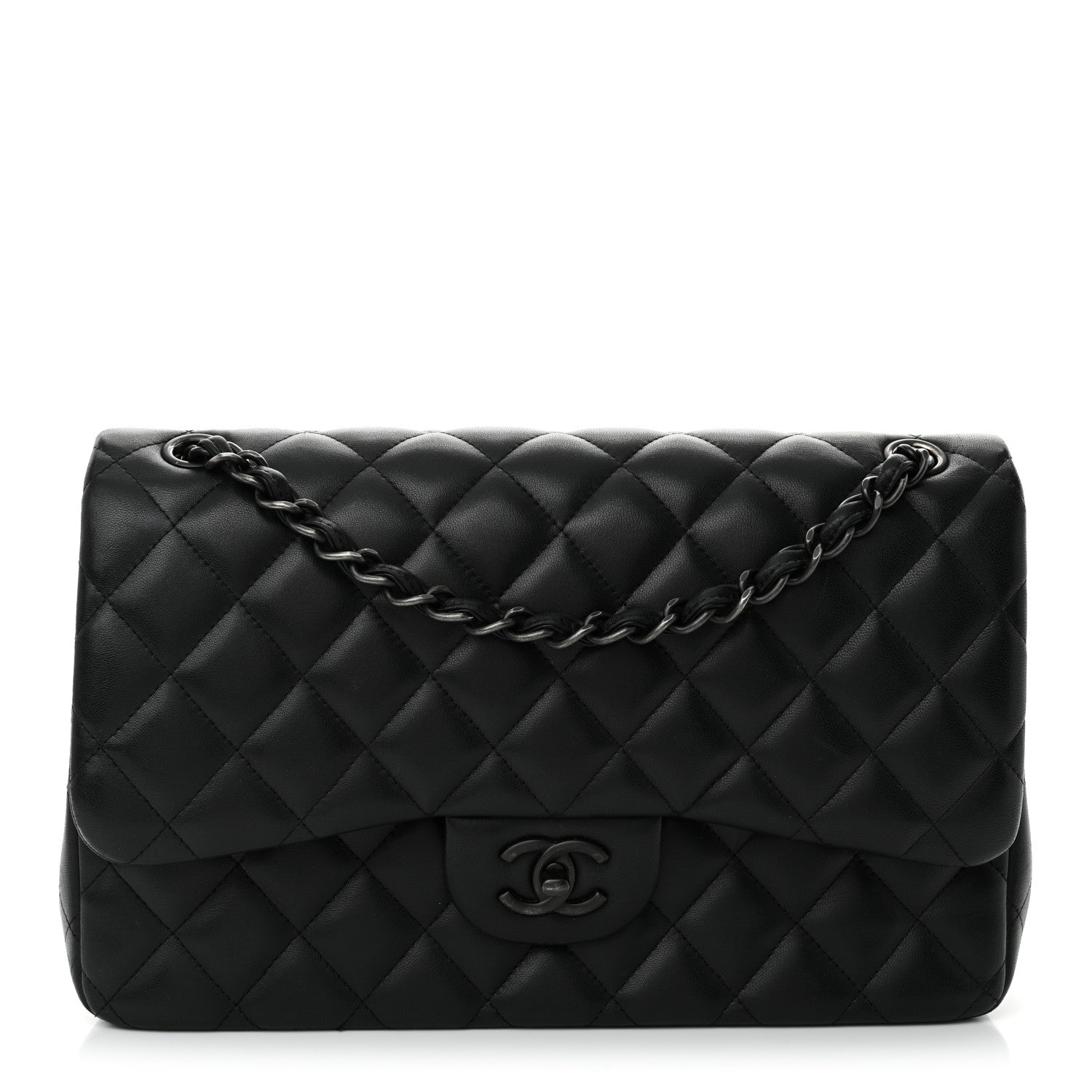 Lambskin Quilted Jumbo Double Flap So Black