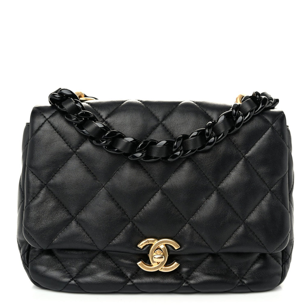 Lambskin Quilted Small Lacquered Chain Flap Black