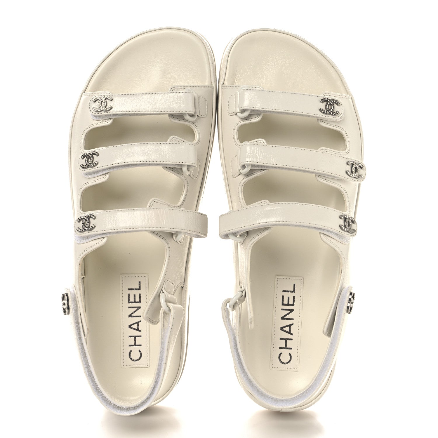 Lambskin Crystal CC Velcro Dad Sandals 39 White