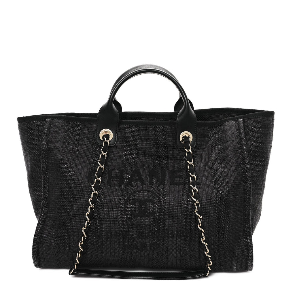 Mixed Fibers Calfskin Striped Medium Deauville Black