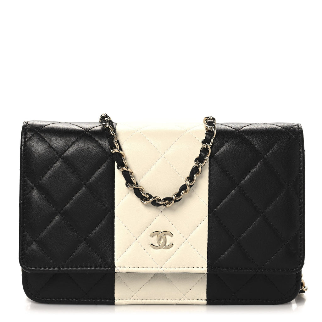 Lambskin Quilted Wallet On Chain WOC White Black