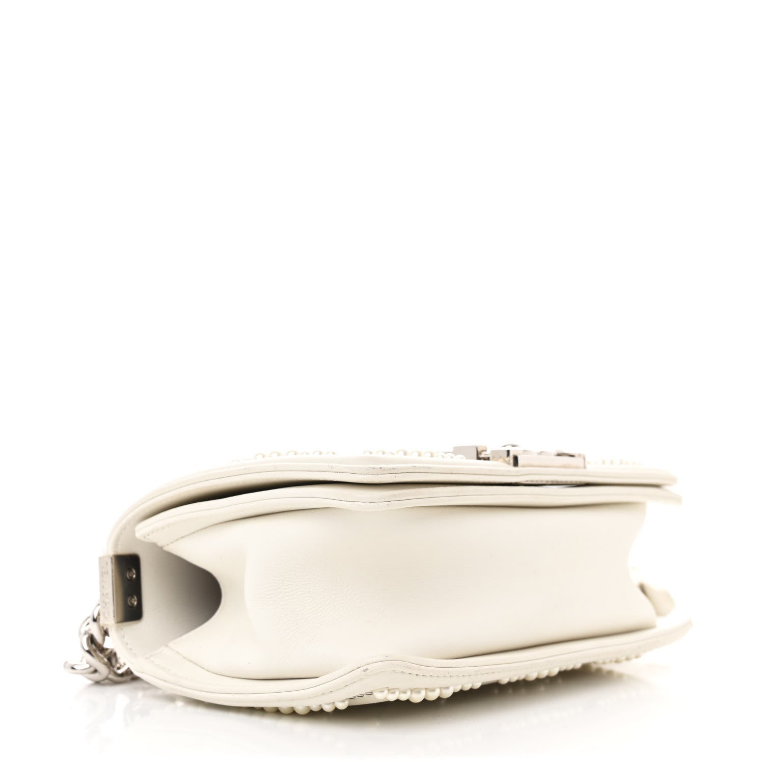 Calfskin Pearl Chevron Small Boy Flap White