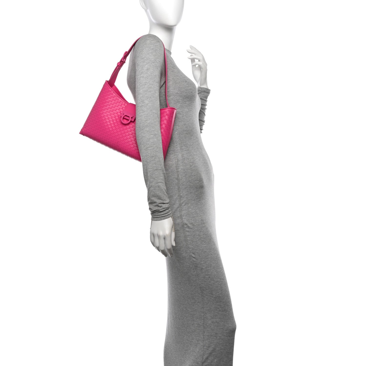 Calfskin Intreccio Trifolio Shoulder Bag Hot Pink