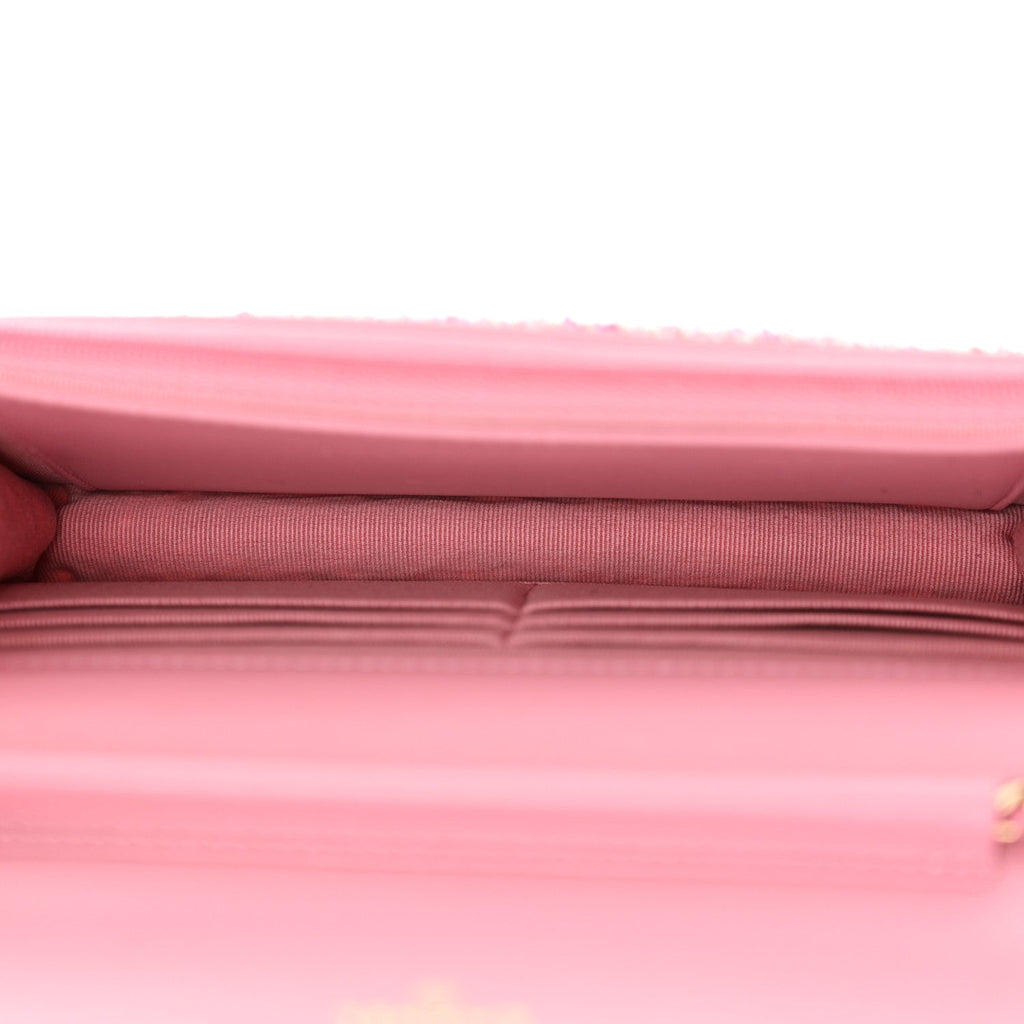 Tweed Quilted Wallet On Chain WOC Pink