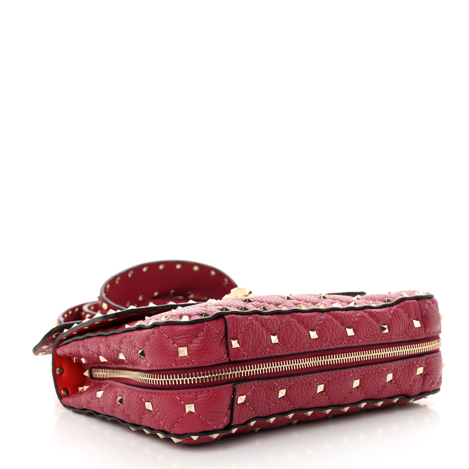 Grained Calfskin Medium Rockstud Spike Shoulder Bag Berry Pink