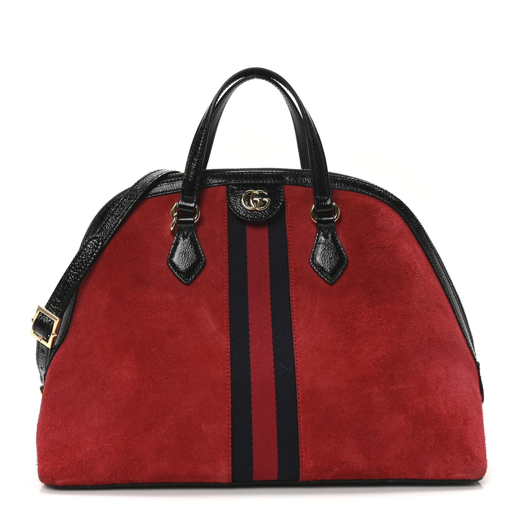 Suede Patent GG Web Medium Ophidia Top Handle Dome Bag Red