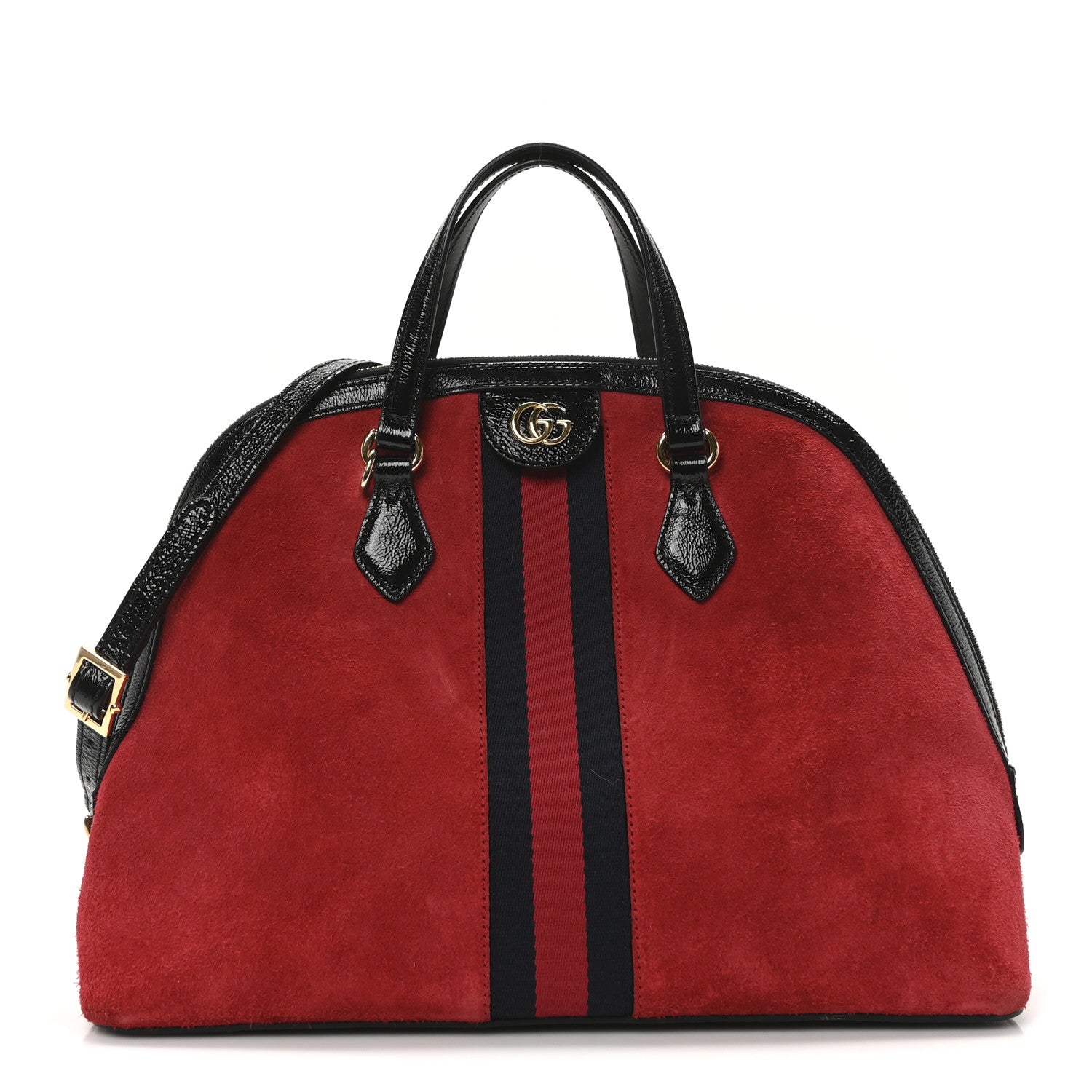 Suede Patent GG Web Medium Ophidia Top Handle Dome Bag Red