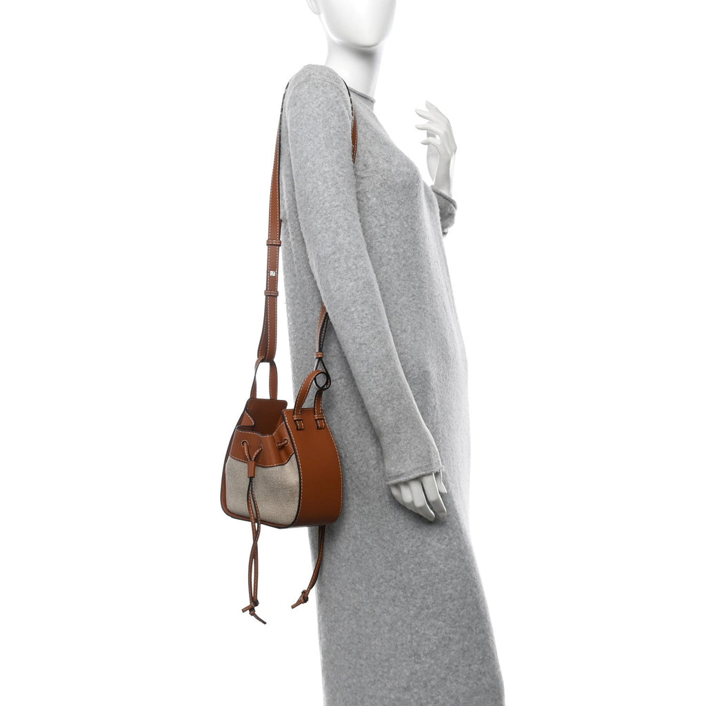 Calfskin Canvas Mini Hammock Shoulder Bag Natural Tan