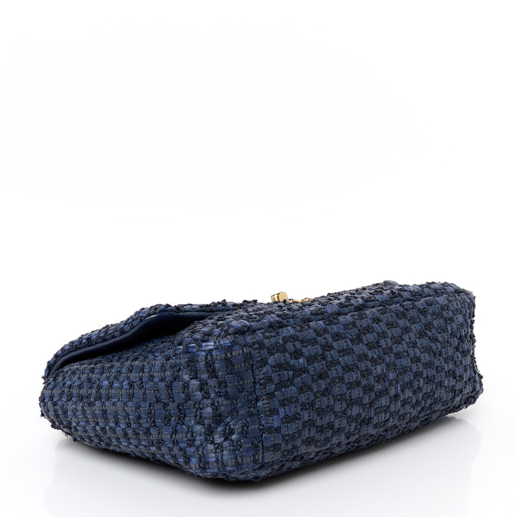 Raffia Tweed Quilted Medium Chanel 19 Flap  Navy