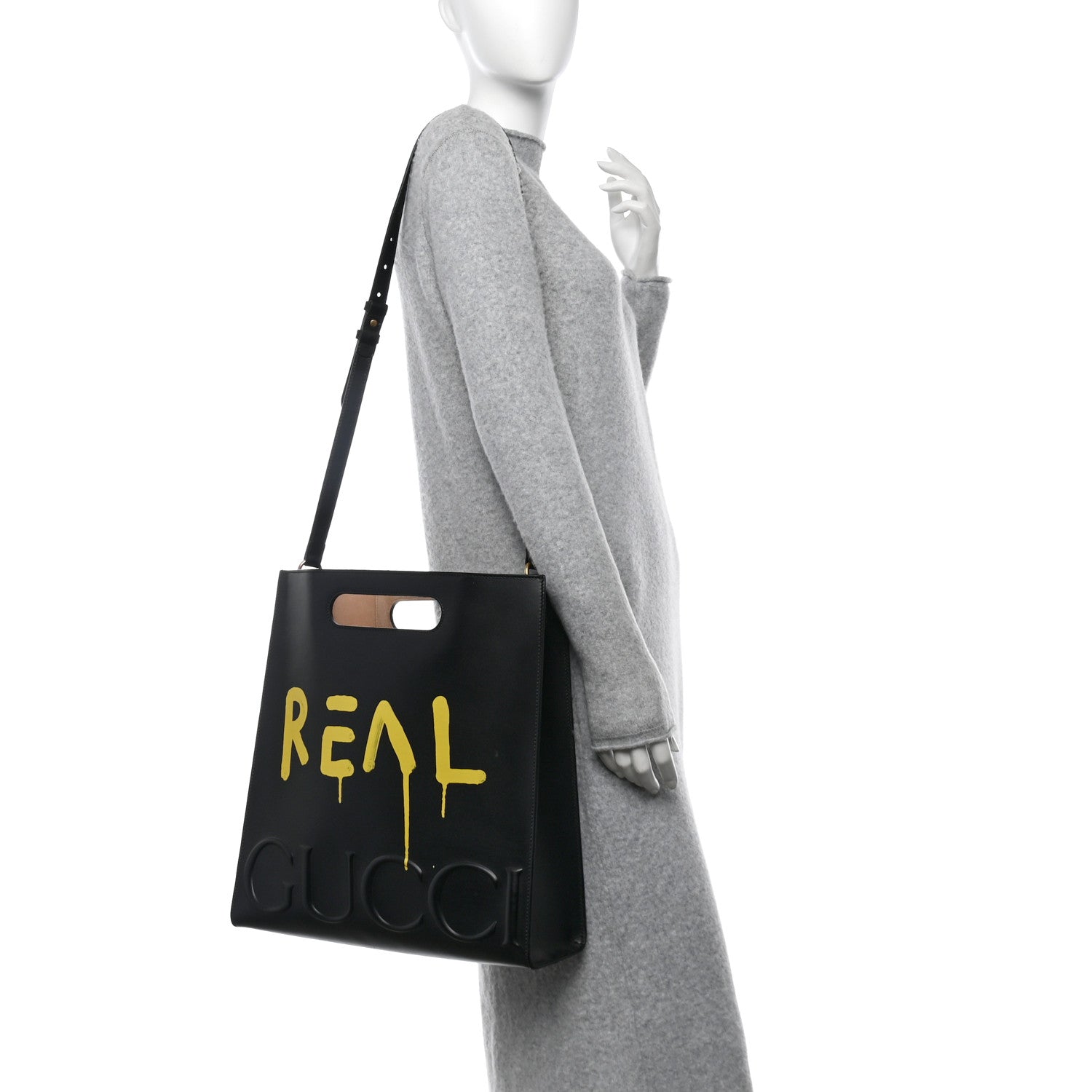 Calfskin GucciGhost Real Medium XL Tote Black Yellow