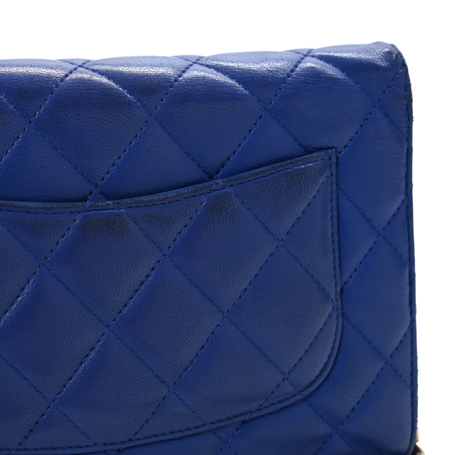 Lambskin Quilted Wallet On Chain WOC  Navy Blue