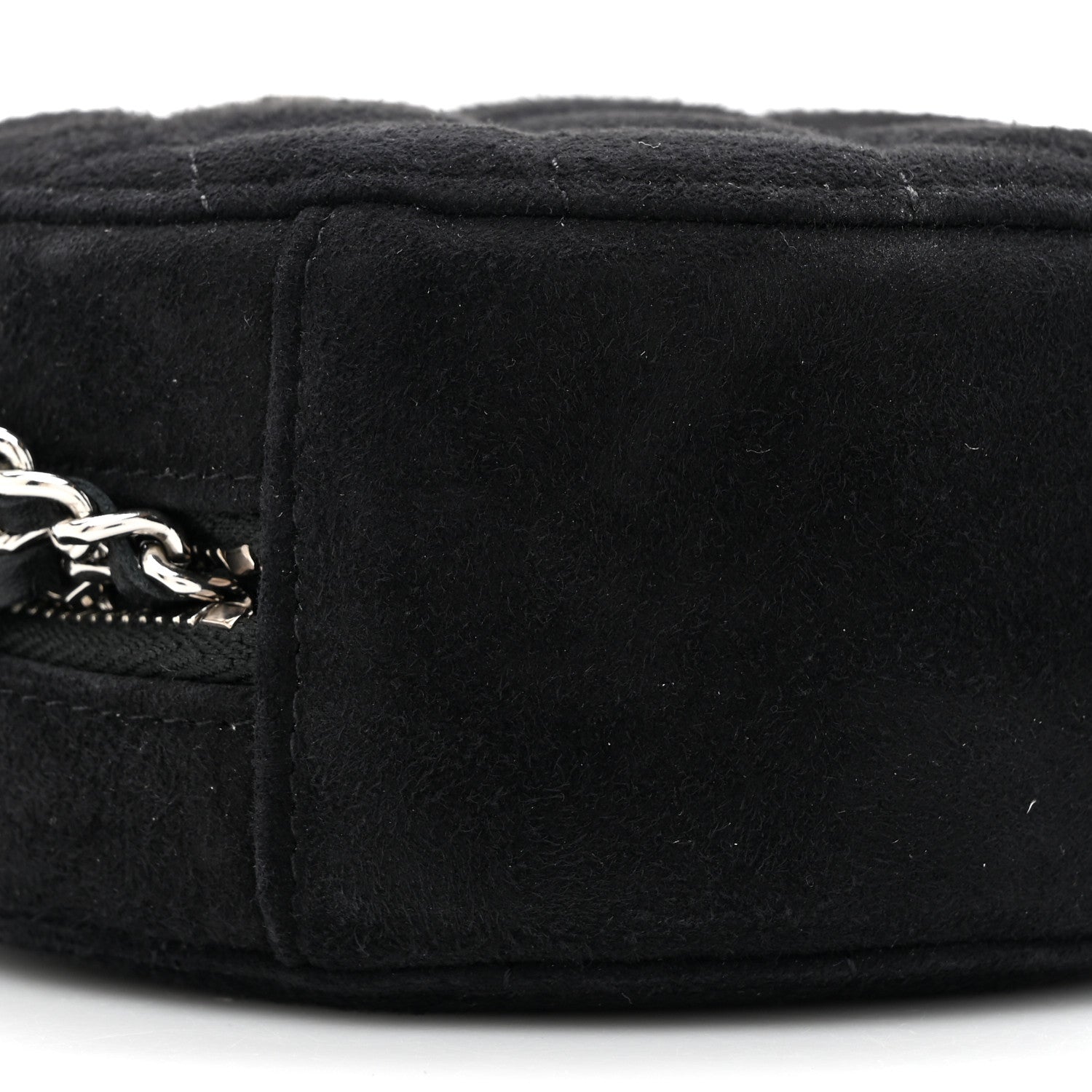 Suede Quilted Crystal Round Clutch With Logo Chain Black