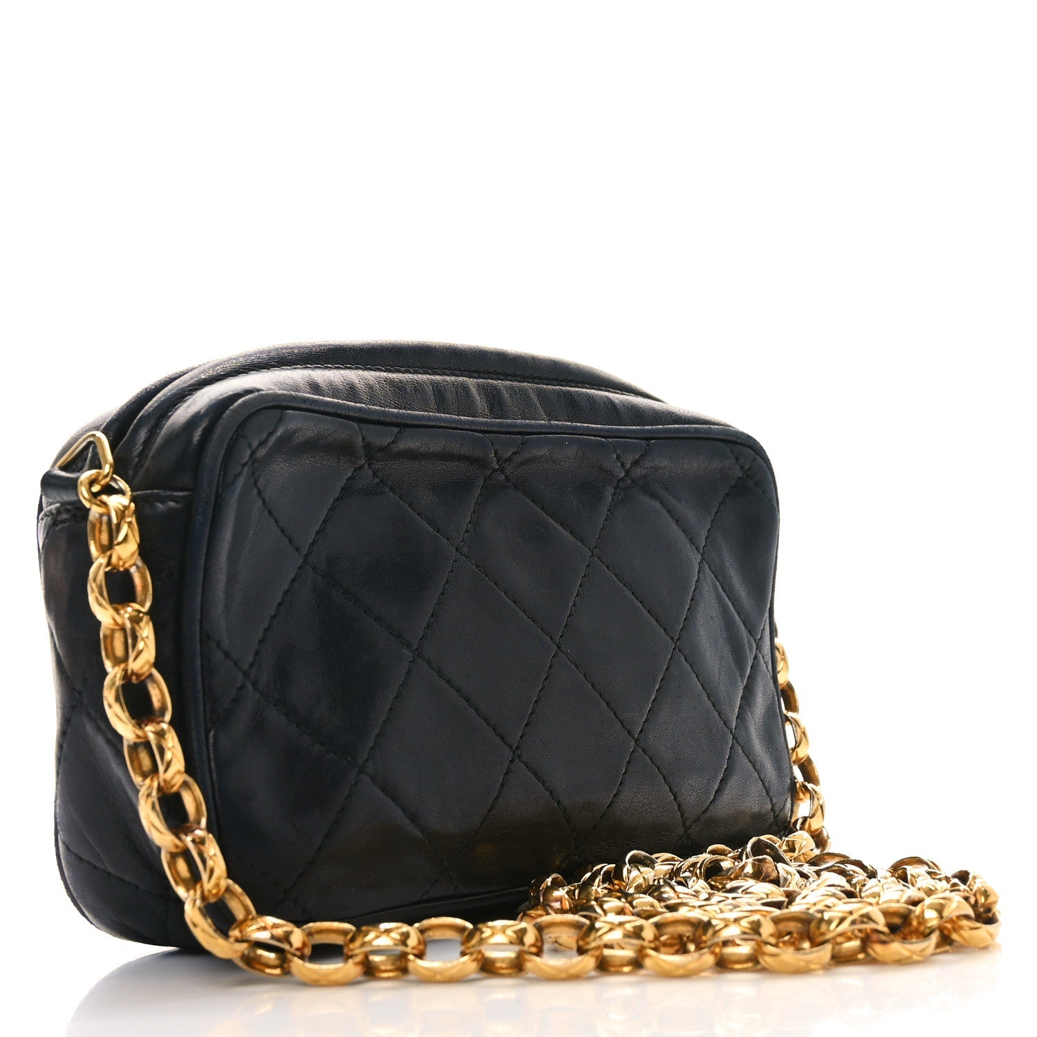 Lambskin Quilted Tassel Camera Case Black