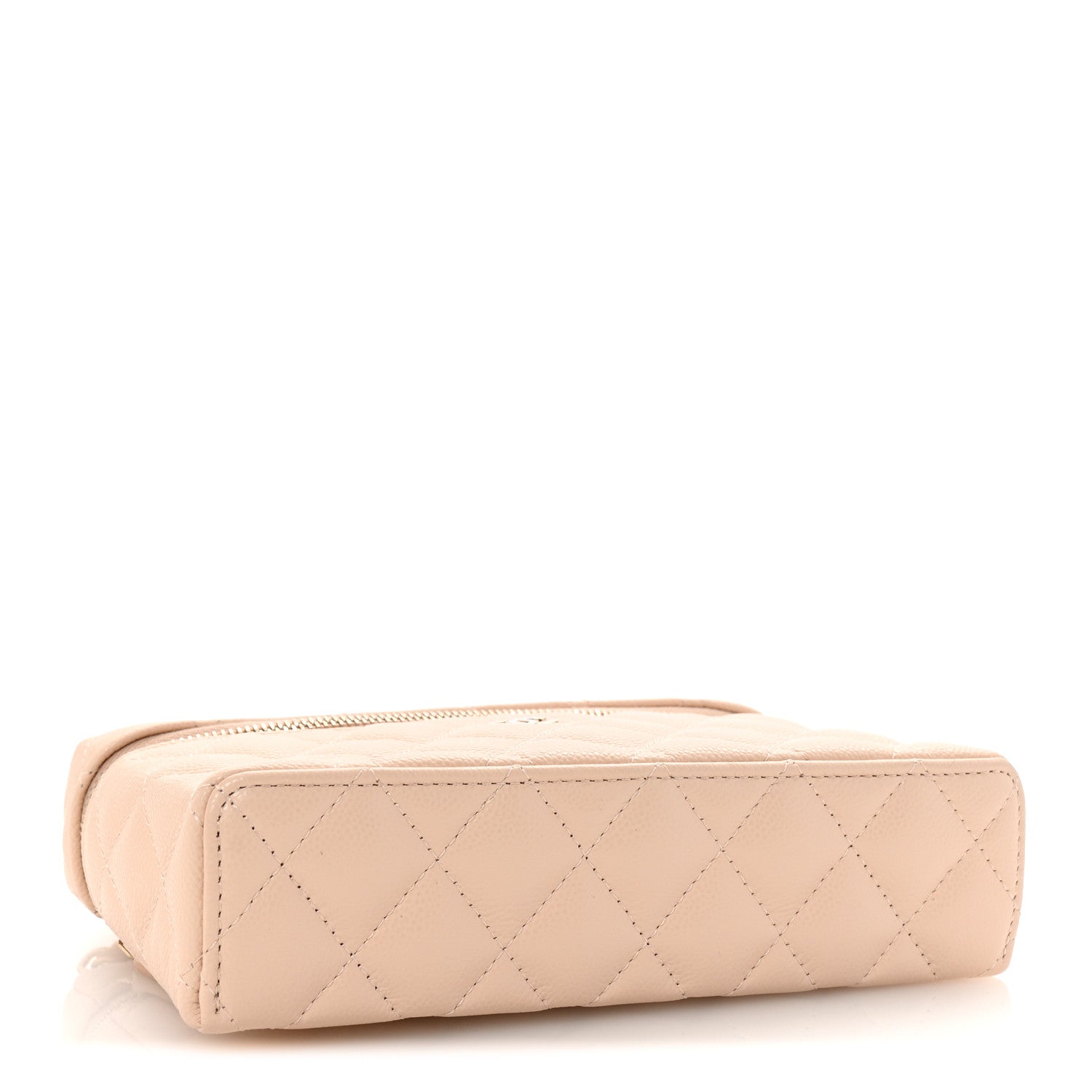 Caviar Quilted Top Handle Slim Vanity With Chain Beige